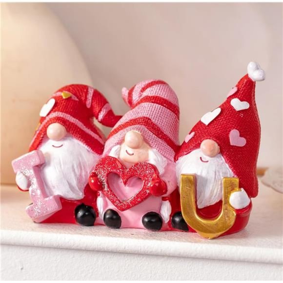 I Love U Valentine Gnome Figurine Valentines Day Décor for Home Gifts for Women - Picture 3 of 6